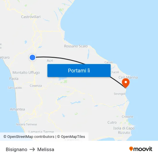 Bisignano to Melissa map