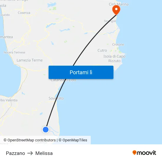 Pazzano to Melissa map