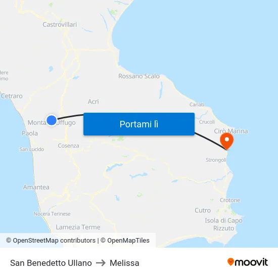 San Benedetto Ullano to Melissa map