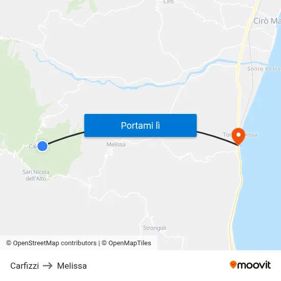 Carfizzi to Melissa map