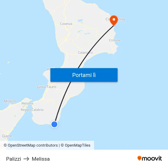 Palizzi to Melissa map