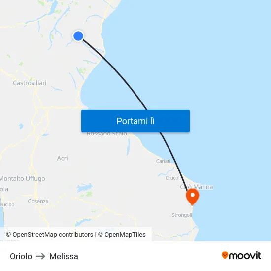 Oriolo to Melissa map