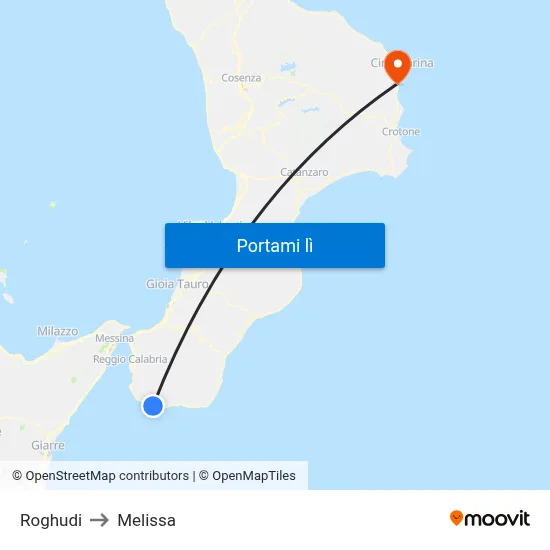Roghudi to Melissa map