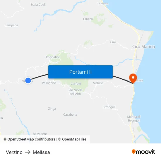 Verzino to Melissa map