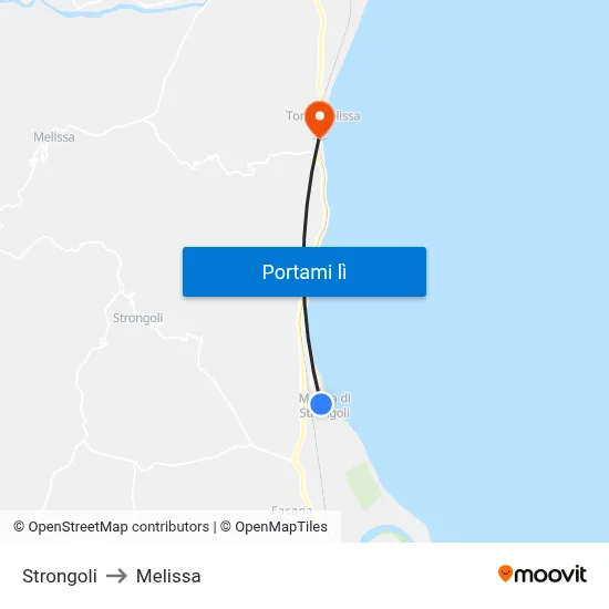 Strongoli to Melissa map