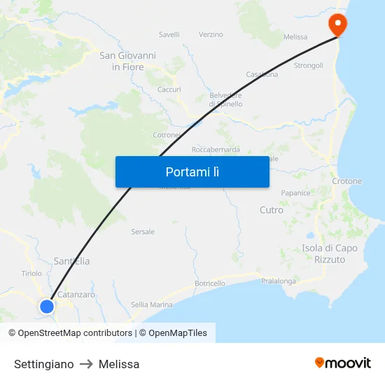 Settingiano to Melissa map