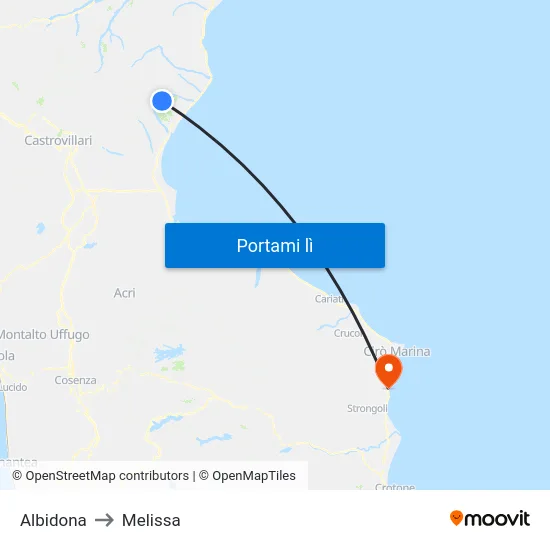 Albidona to Melissa map