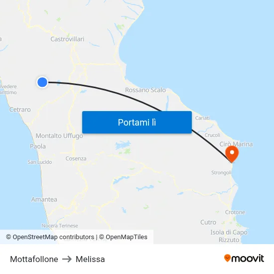 Mottafollone to Melissa map