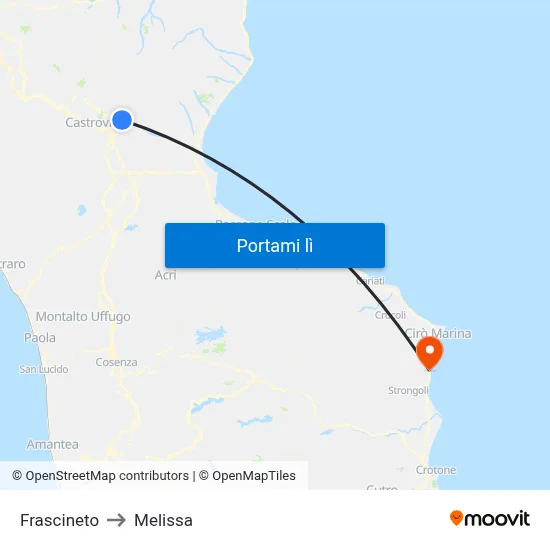 Frascineto to Melissa map