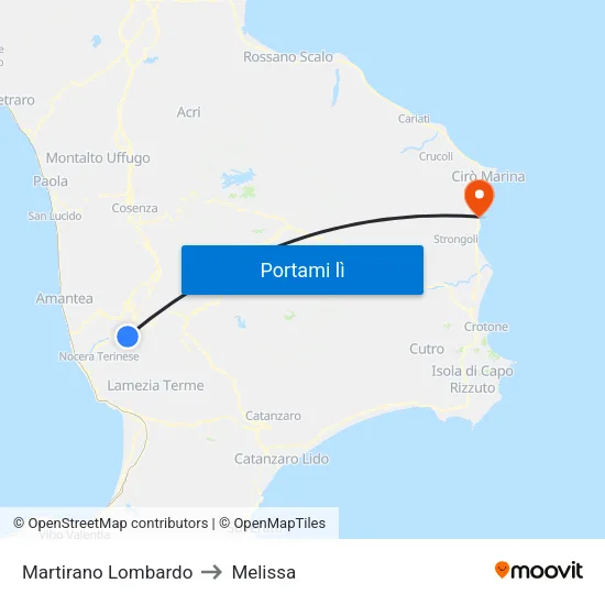 Martirano Lombardo to Melissa map