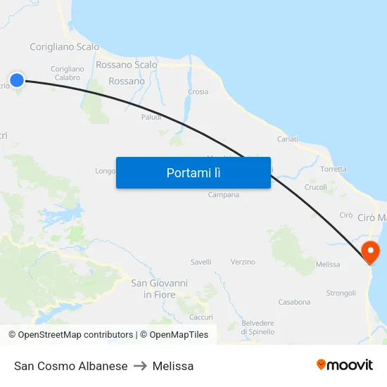 San Cosmo Albanese to Melissa map