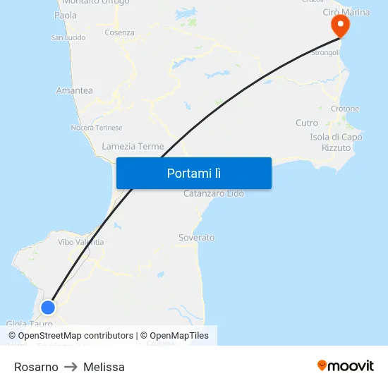 Rosarno to Melissa map