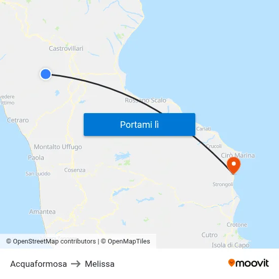 Acquaformosa to Melissa map