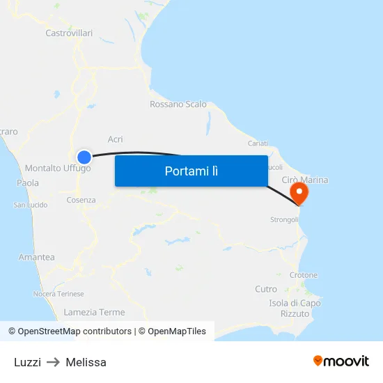 Luzzi to Melissa map