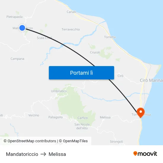 Mandatoriccio to Melissa map