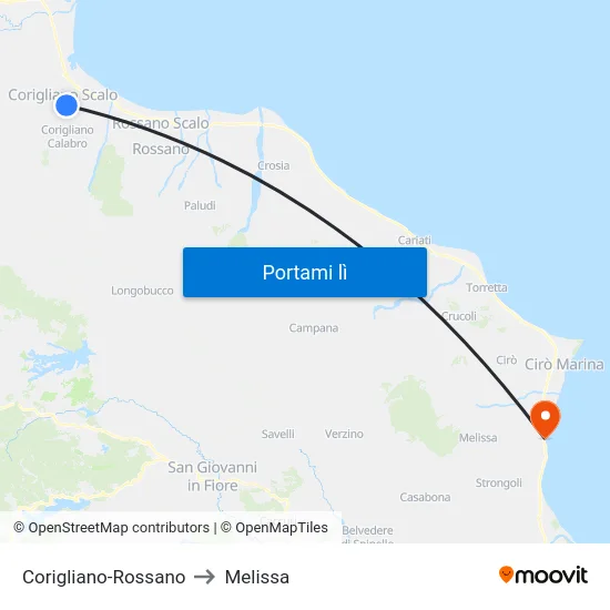 Corigliano-Rossano to Melissa map