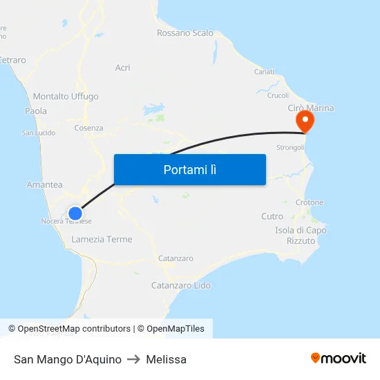 San Mango D'Aquino to Melissa map