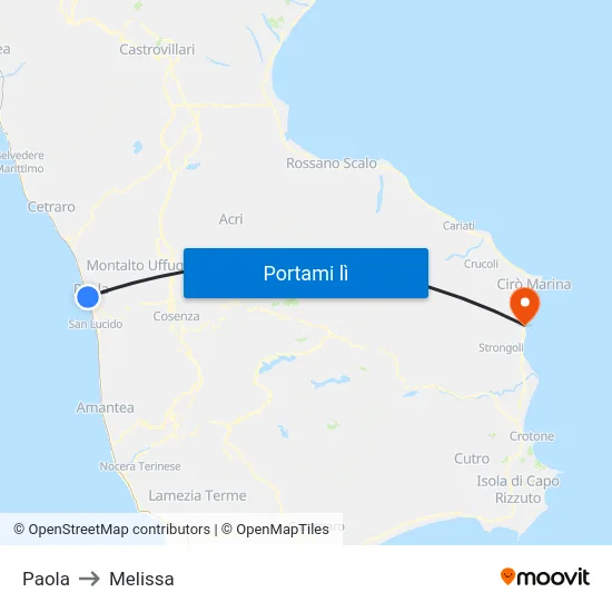 Paola to Melissa map