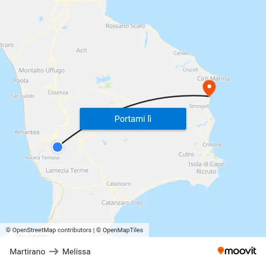 Martirano to Melissa map