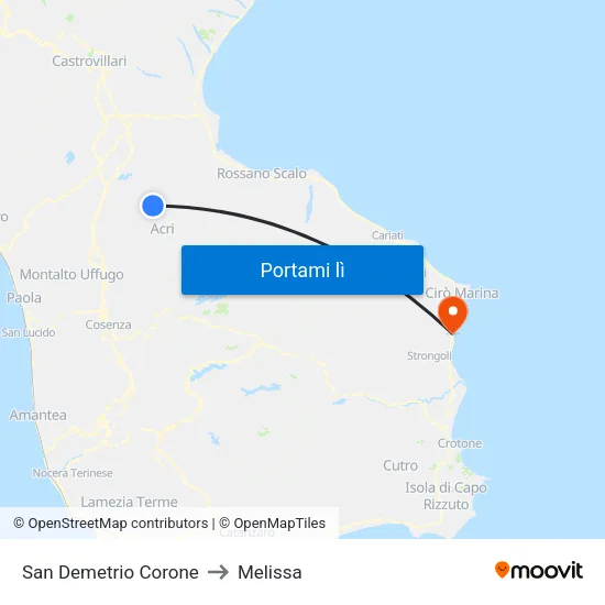 San Demetrio Corone to Melissa map