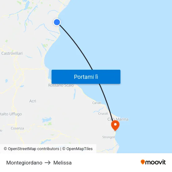 Montegiordano to Melissa map
