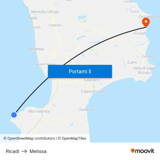 Ricadi to Melissa map