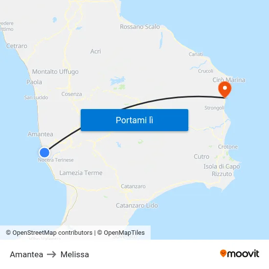 Amantea to Melissa map