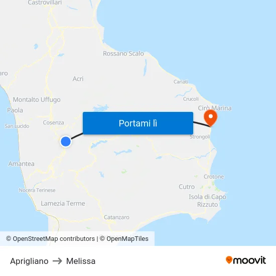 Aprigliano to Melissa map