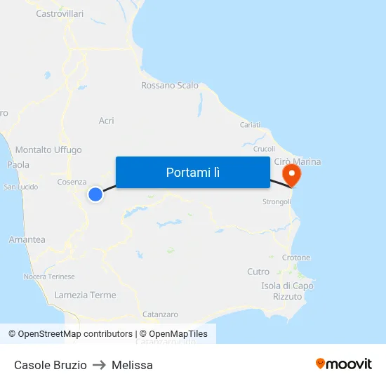 Casole Bruzio to Melissa map