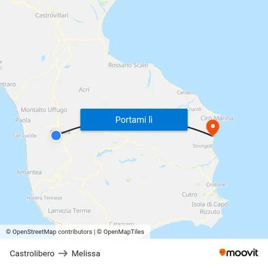 Castrolibero to Melissa map