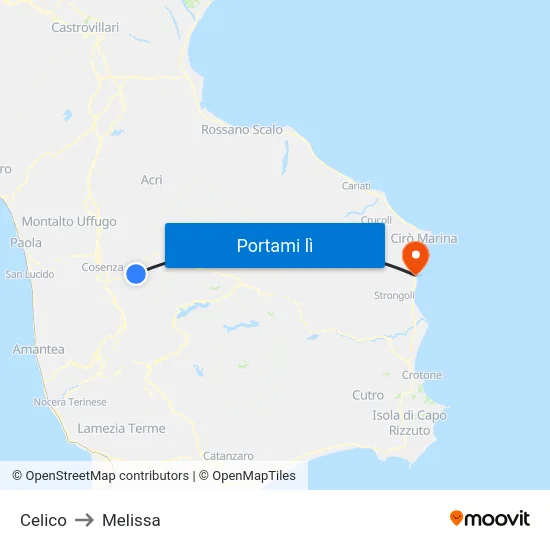 Celico to Melissa map