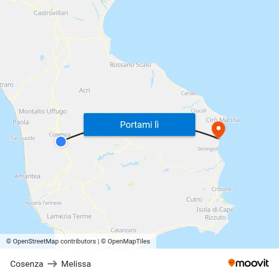 Cosenza to Melissa map