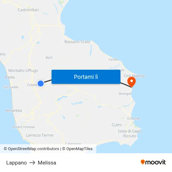 Lappano to Melissa map