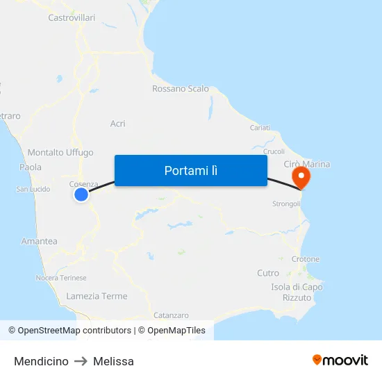 Mendicino to Melissa map