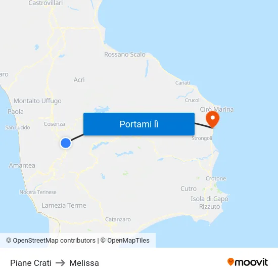 Piane Crati to Melissa map