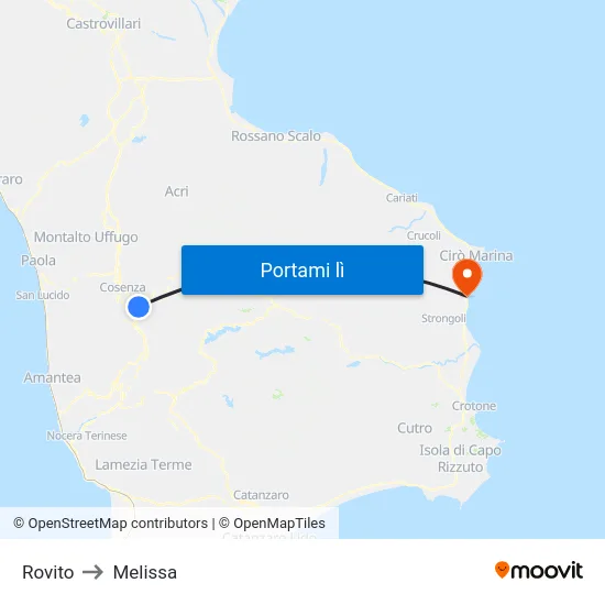 Rovito to Melissa map