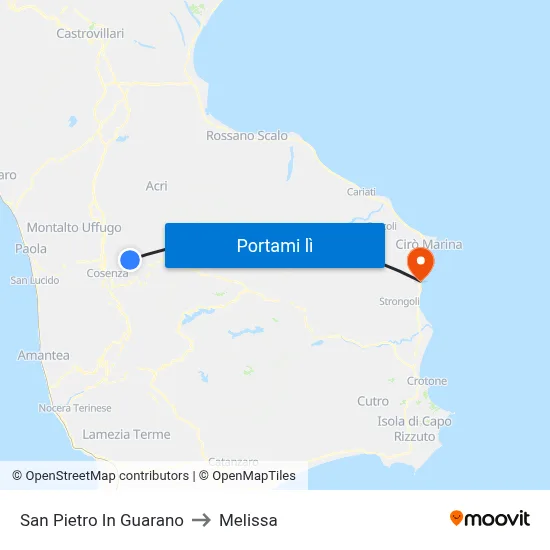San Pietro In Guarano to Melissa map