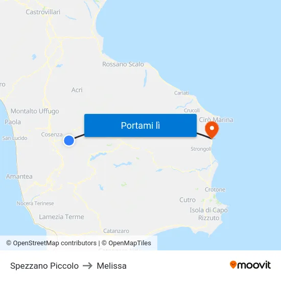 Spezzano Piccolo to Melissa map