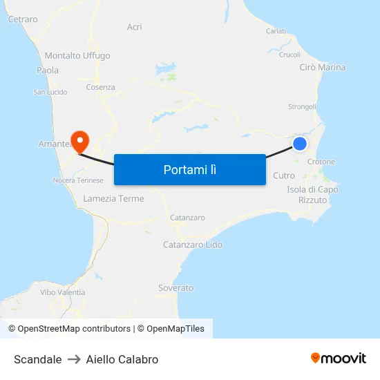 Scandale to Aiello Calabro map