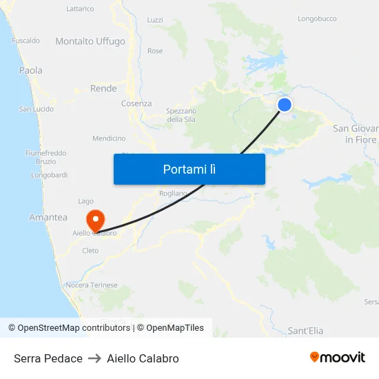 Serra Pedace to Aiello Calabro map