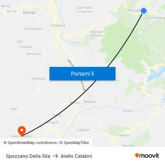 Spezzano Della Sila to Aiello Calabro map