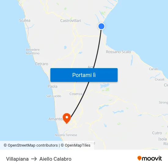 Villapiana to Aiello Calabro map