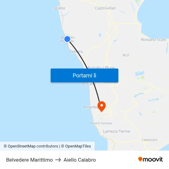 Belvedere Marittimo to Aiello Calabro map