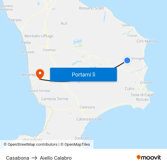 Casabona to Aiello Calabro map