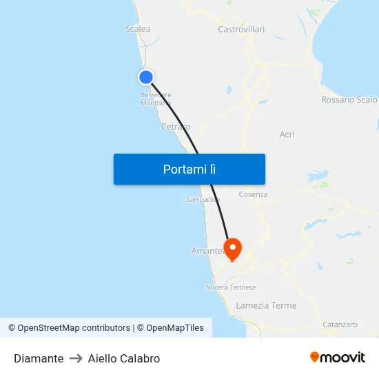 Diamante to Aiello Calabro map