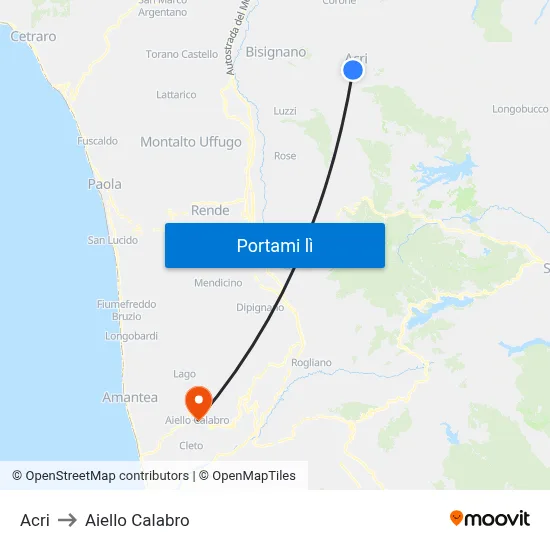 Acri to Aiello Calabro map