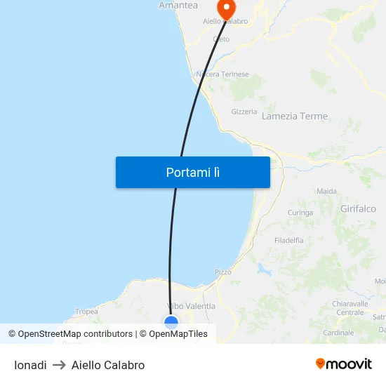 Ionadi to Aiello Calabro map