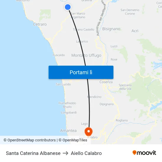 Santa Caterina Albanese to Aiello Calabro map