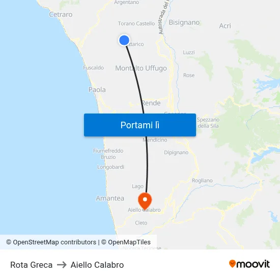 Rota Greca to Aiello Calabro map
