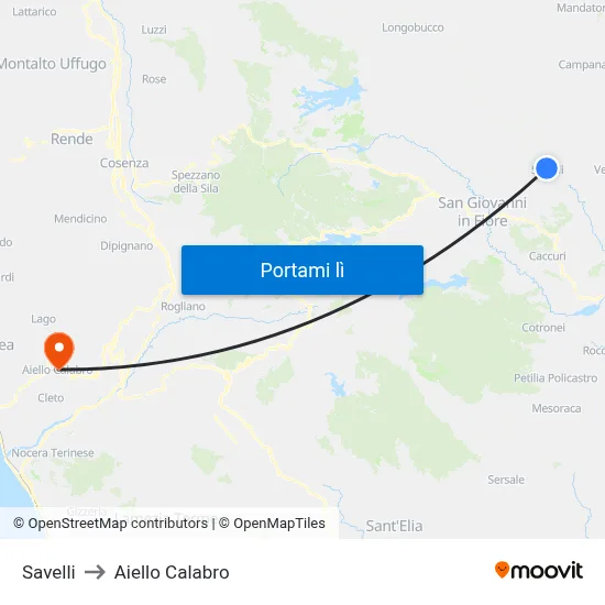 Savelli to Aiello Calabro map